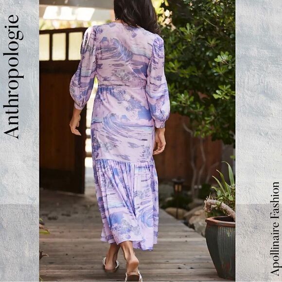 ANTHROPOLOGIE BY BOAMAR THE RIVERIA MAXI DRESS IN SEASCAPE NEW LARGE NWOT - Picture 4 of 11